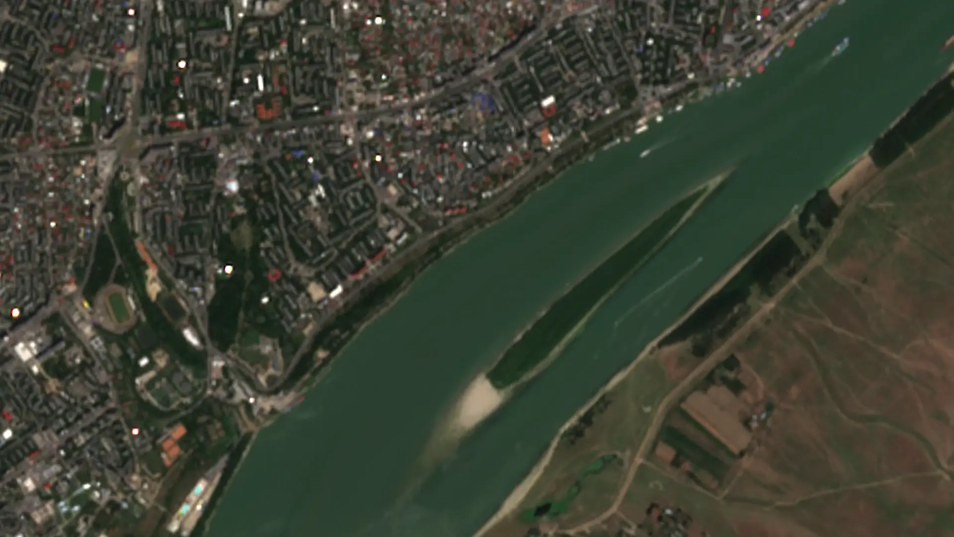 Faleza Dunării, Galați – imagine Sentinel-2 din 2 august 2026